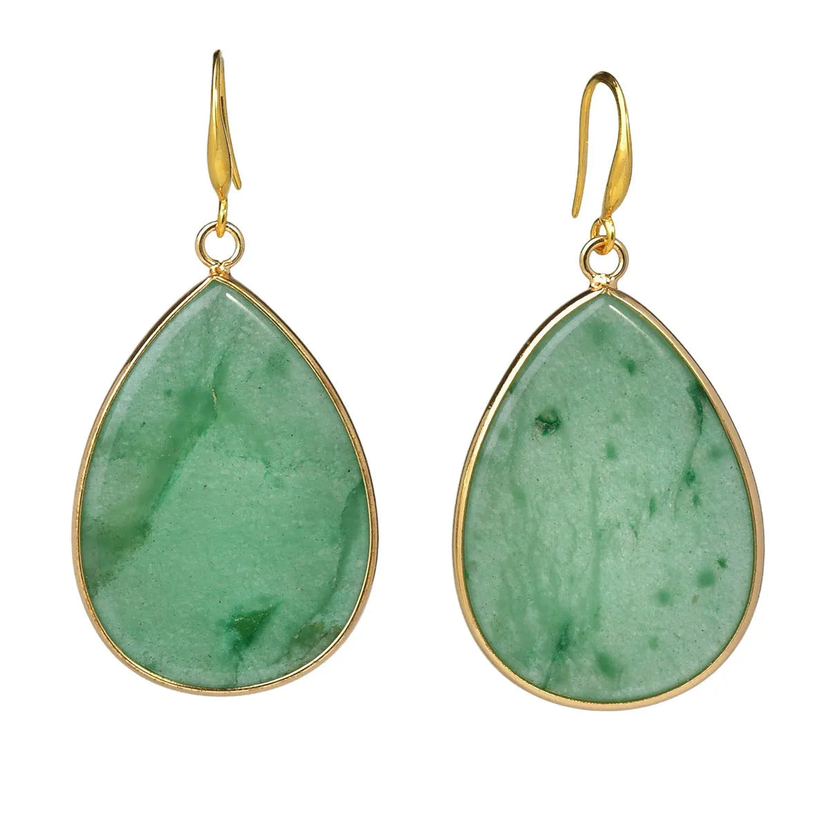 Women's retro-style drop earrings with a natural stone pendant in a water drop shape on an electroplated setting.