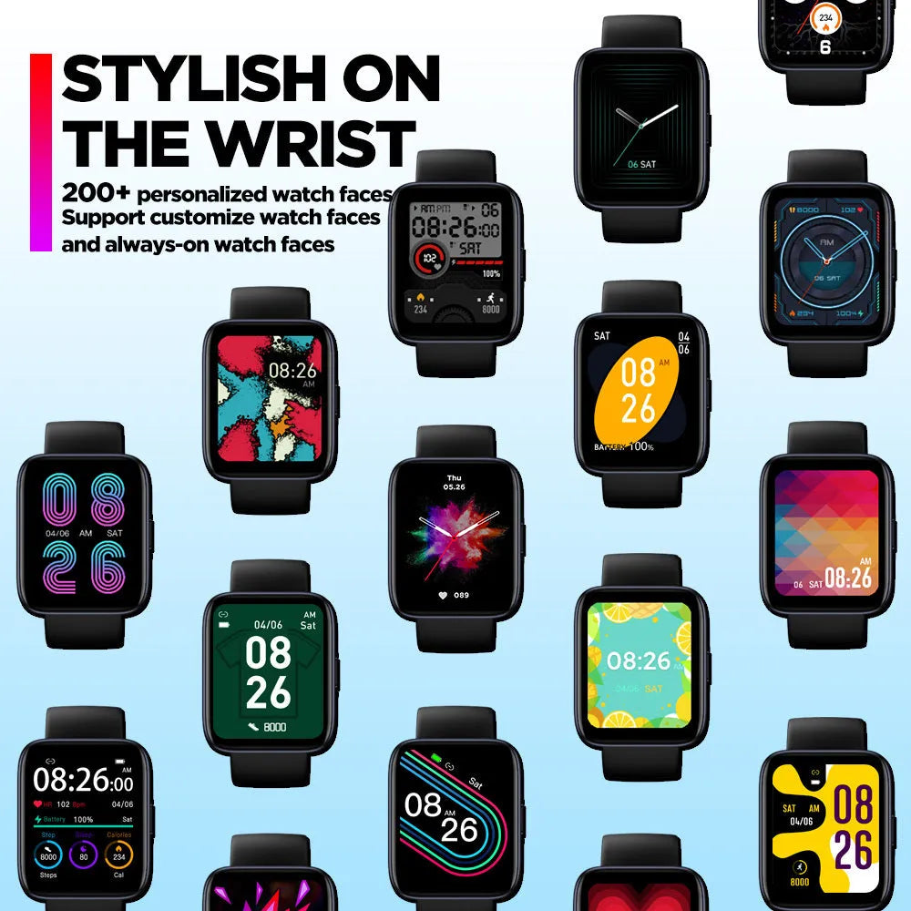 Black GPS sports smart watch with rubber wrist strap showing health metrics on 1.78 inch LCD display