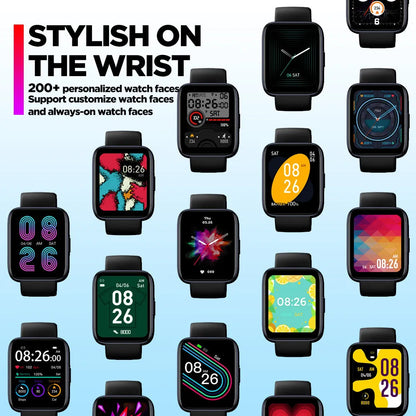 Black GPS sports smart watch with rubber wrist strap showing health metrics on 1.78 inch LCD display