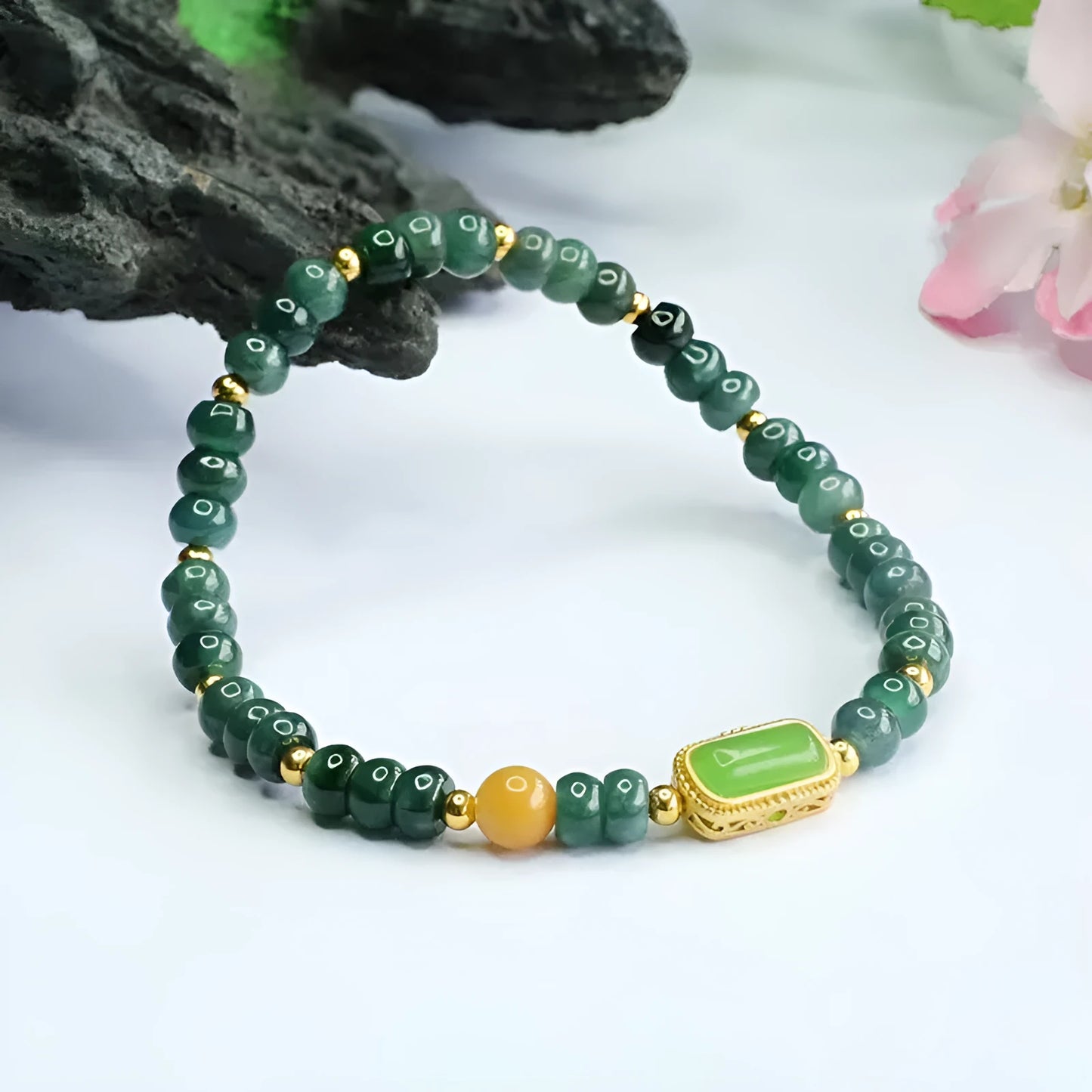 Natural stone blue water jade abacus bead bracelet with electroplated topaz accents and geometric shapes