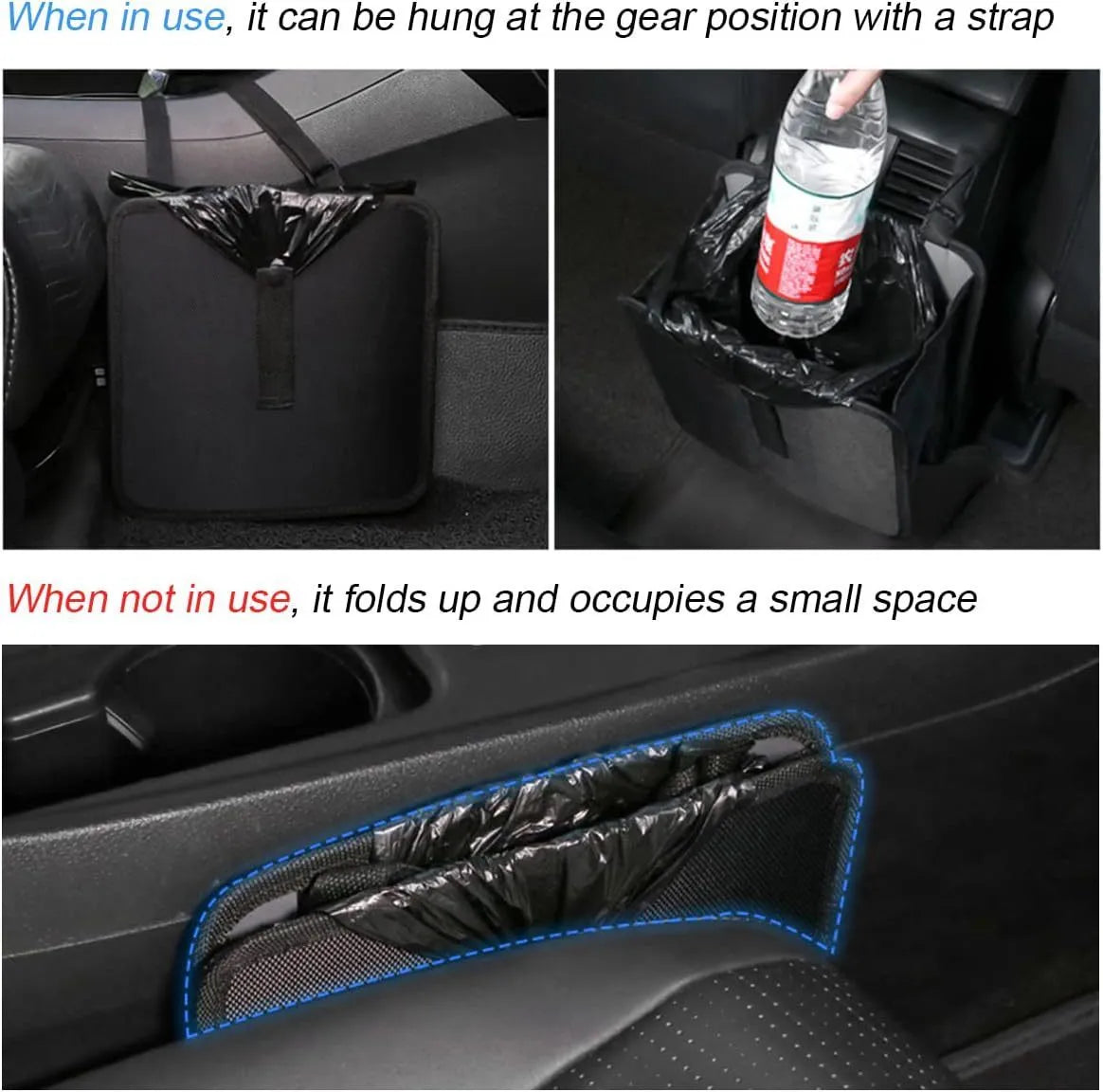 Black car folding trash can with hanging function and waterproof Oxford cloth material