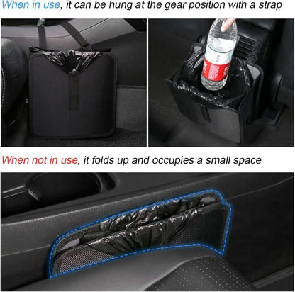 Black car folding trash can with hanging function and waterproof Oxford cloth material