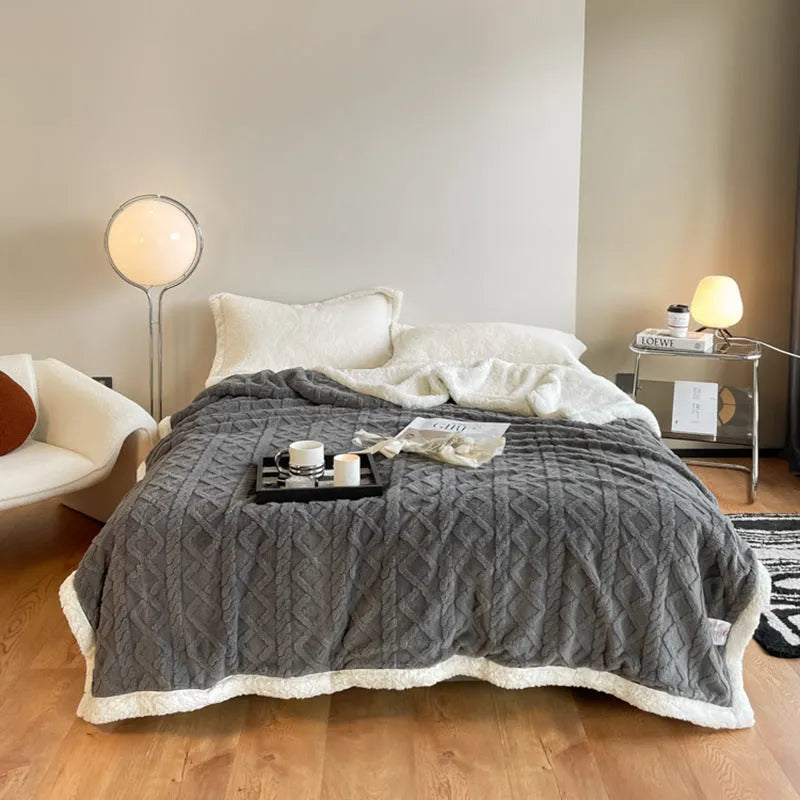 180x200cm thermal flannel blanket in tea green colour showing taffeta weave texture and modern design