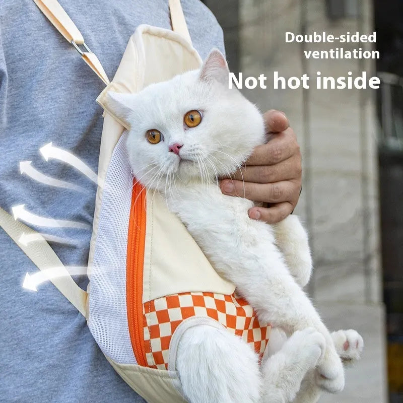Soft-shell portable cat carrier backpack in purple, orange, and blue colour options
