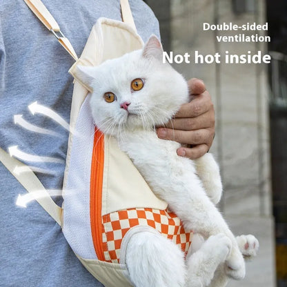 Soft-shell portable cat carrier backpack in purple, orange, and blue colour options