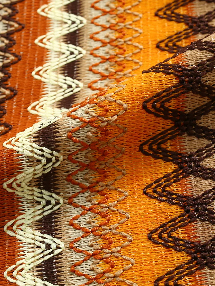 Ethnic woven shirt with contrasting colours and Cuban collar in loose fit with drop shoulders