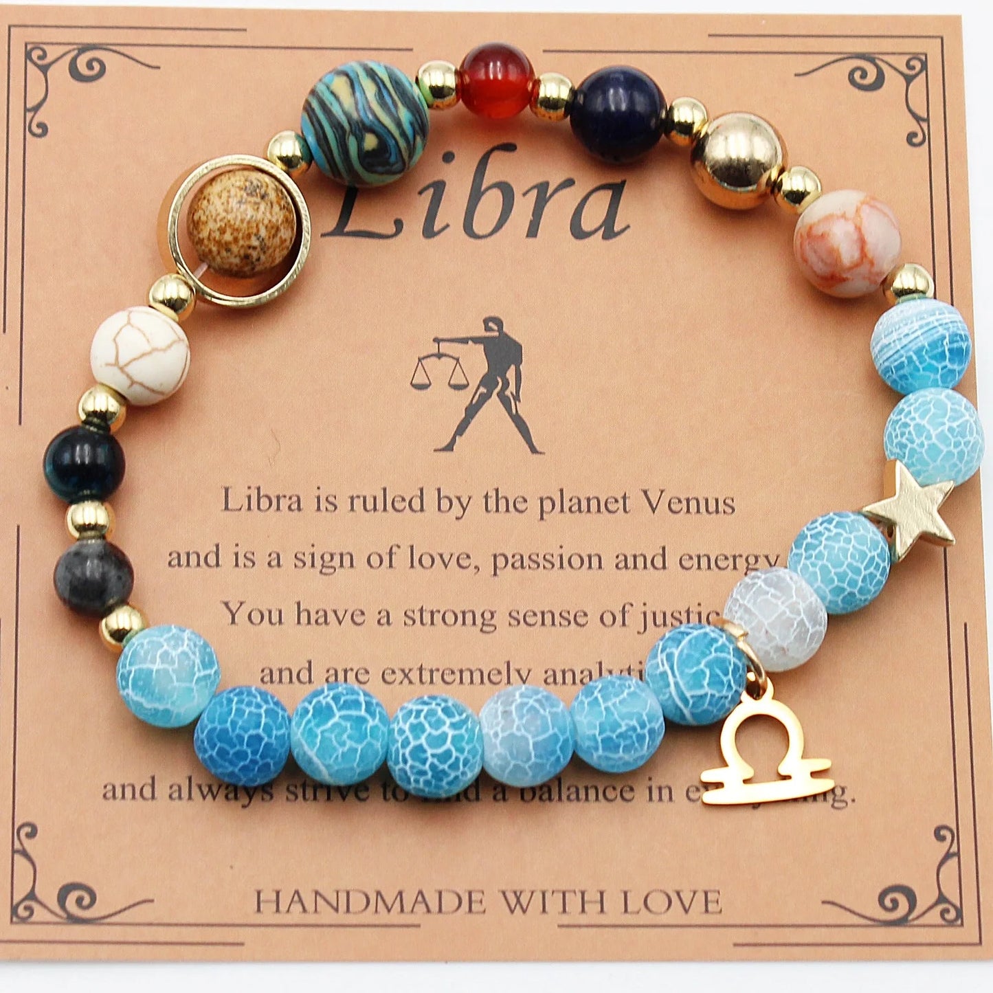 Handcrafted zodiac bracelets with natural stone beads and constellation designs