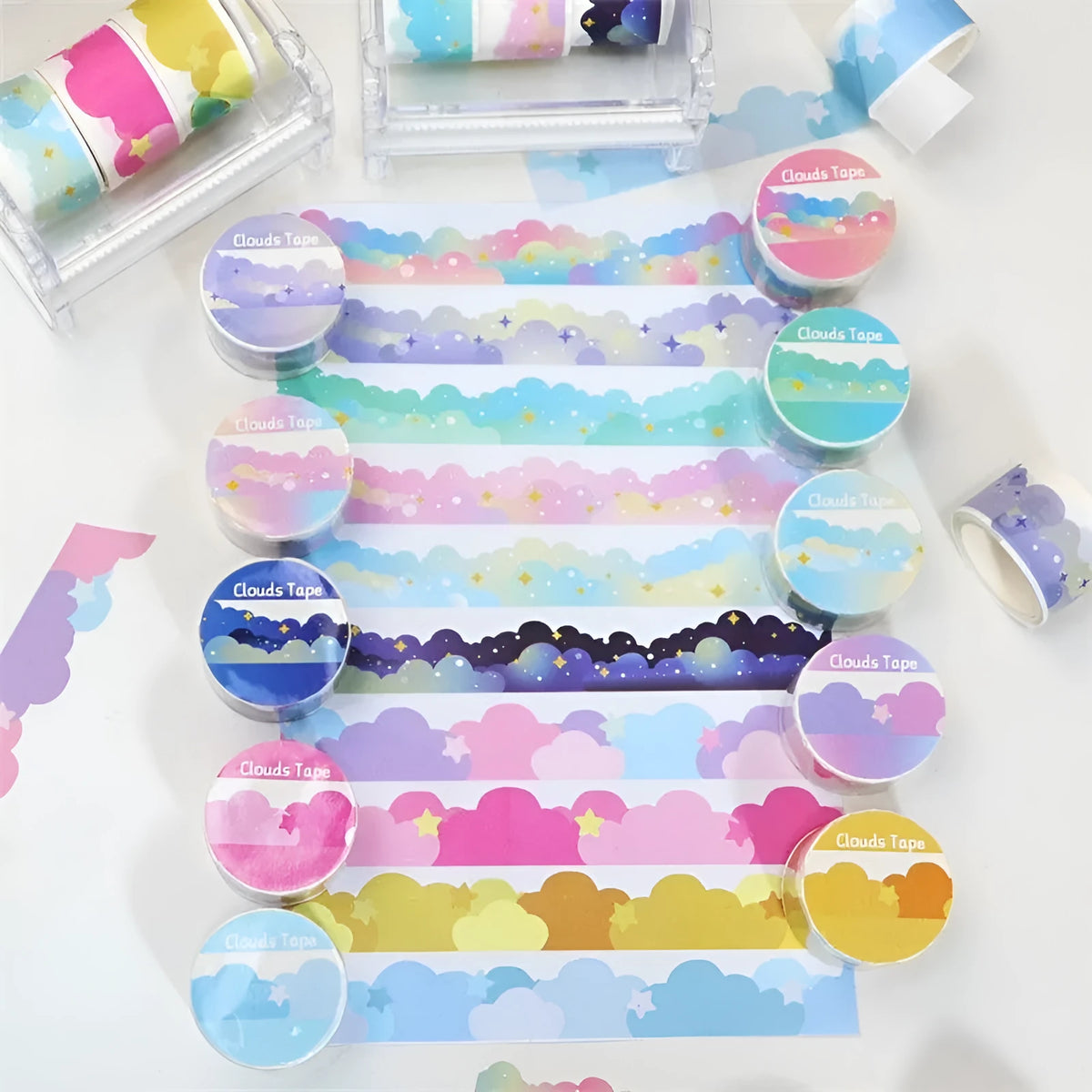 Japanese paper washi tape with stars and clouds decorative border design