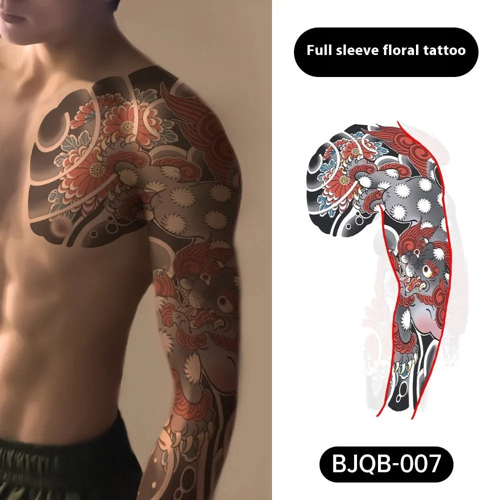 Retro traditional simulation flower arm body sticker sheet, 520mm x 370mm, transfer printing, BJQB pattern options