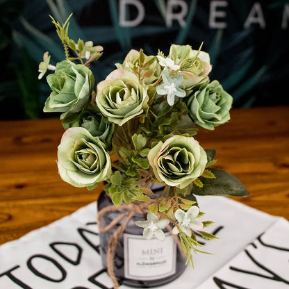 Single stem silk cloth artificial flower bouquet in green, orange, pink, purple, red, or white for wedding and home decoration