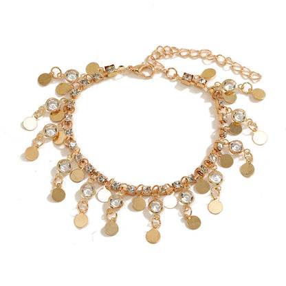 Adjustable beach women's anklet in gold and silver with geometric design