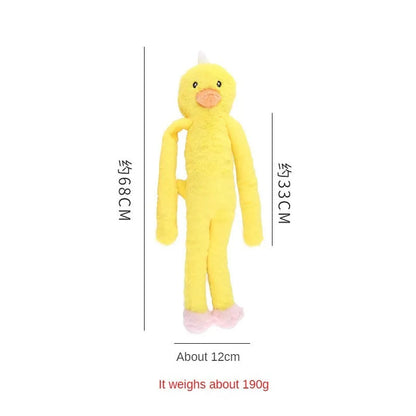 Pink and yellow plush dog toy with rattle and crinkle sounds for large breed chewing