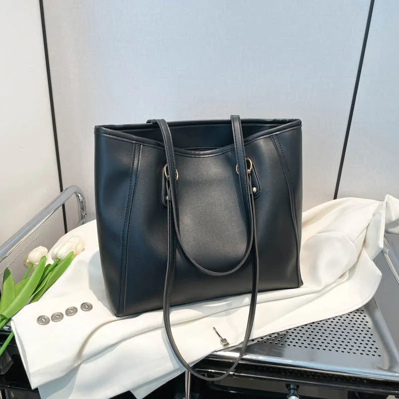 Horizontal square PU leather tote bag with multiple internal compartments in four colour options