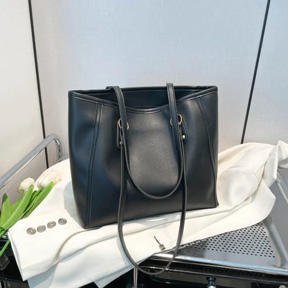 Horizontal square PU leather tote bag with multiple internal compartments in four colour options