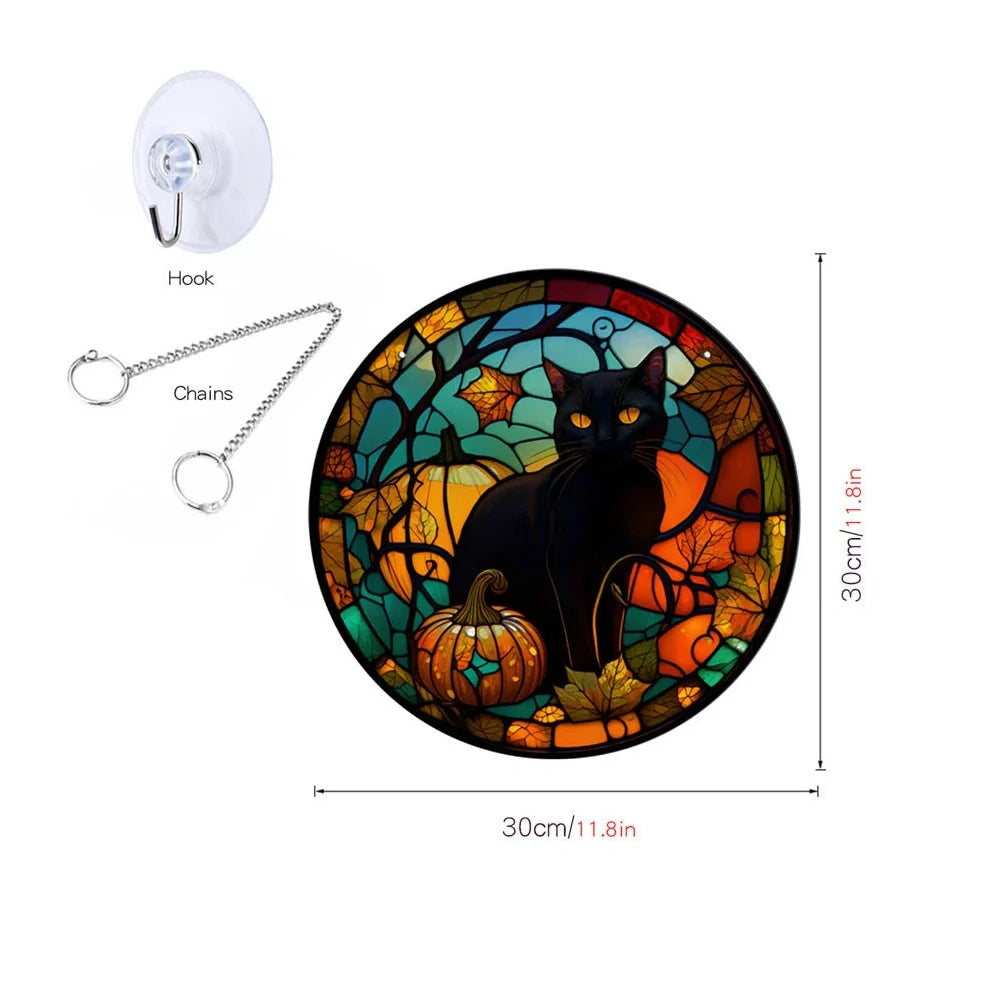 Geometric pumpkin bat ghost acrylic Halloween decoration with 60cm chain and suction cup hook