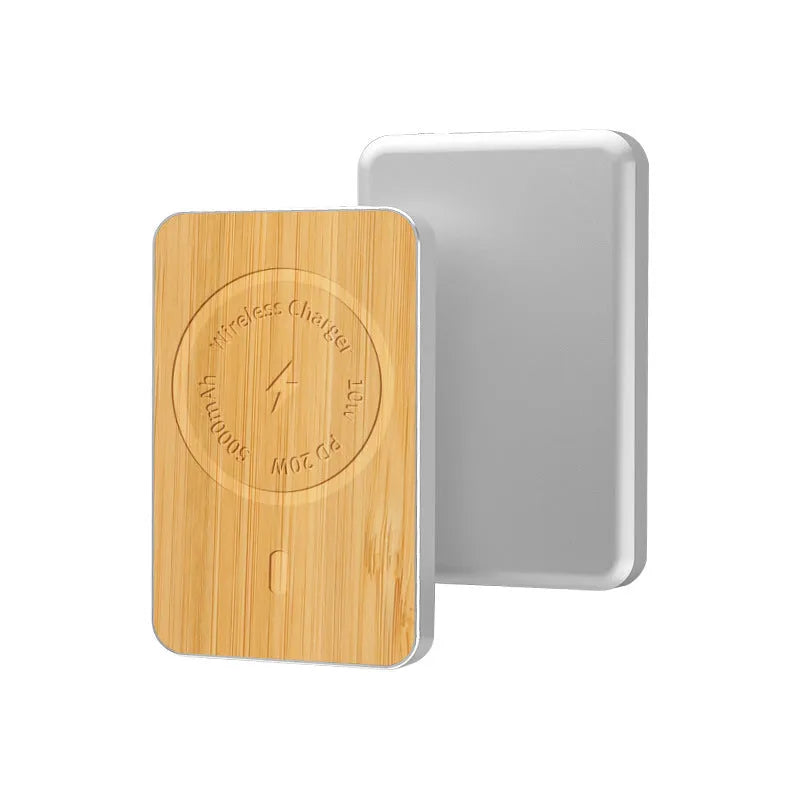 Khaki aluminium alloy wireless charging power bank with magnetic suction and USB port