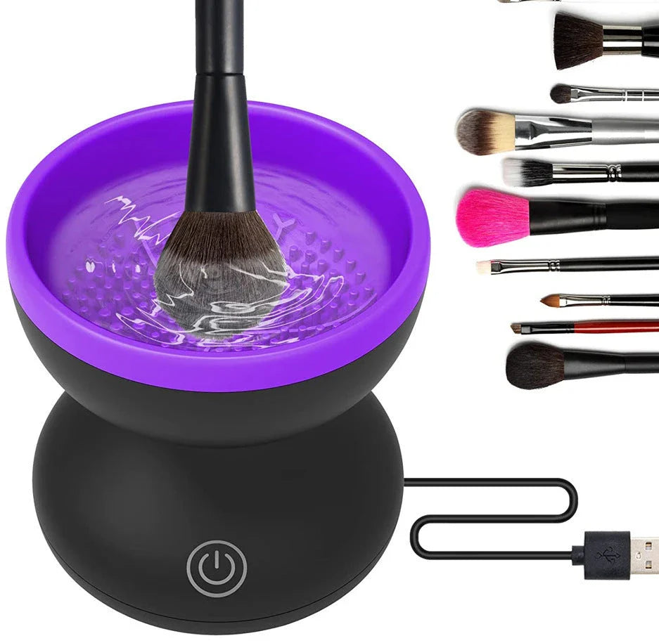Electric makeup brush cleaner with silicone container and automatic cleaning capabilities for all brush sizes
