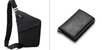 Canvas chest bag 31x20x1cm, 190g, one-shoulder crossbody with anti-radiation fabric inside, smoke black or silver grey