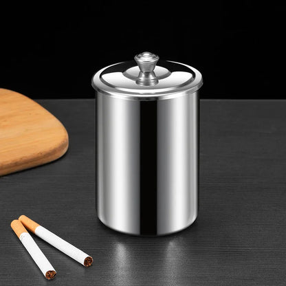 Stainless steel fly ash ashtray with cover, funnel, and smoke button in multiple colours