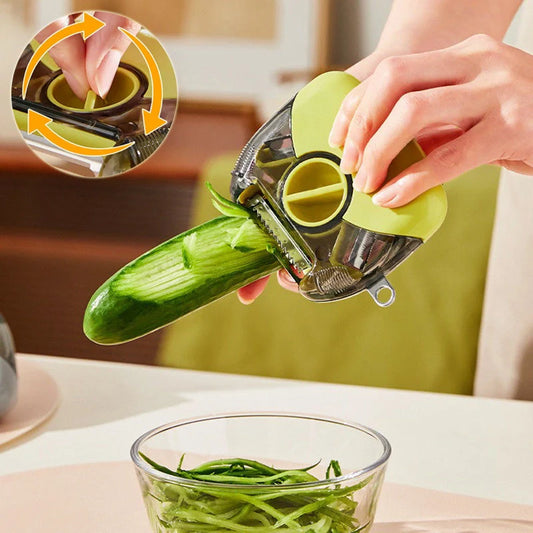 3-in-1 stainless steel peeler shredder with ergonomic handle for kitchen use