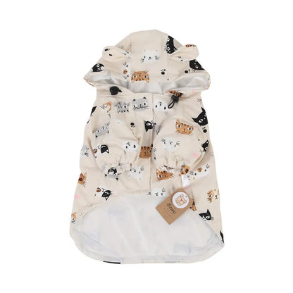 Beige cartoon dog raincoat with double waterproof PU coating in size L for medium dog breeds