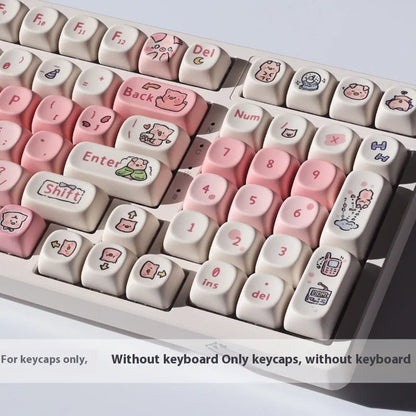 Pink fragrant pig design PBT key cap with five-sided sublimation printing for mechanical keyboards