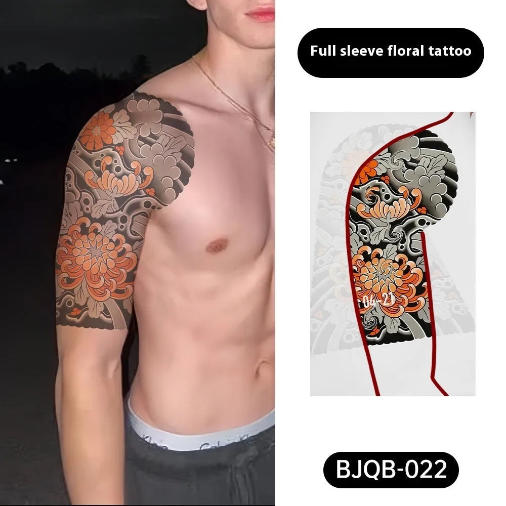 Retro traditional simulation flower arm body sticker sheet, 520mm x 370mm, transfer printing, BJQB pattern options