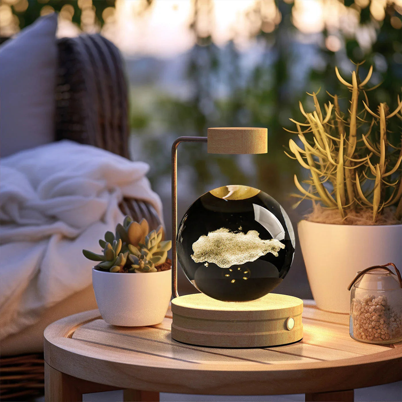 Crystal Ball Cosmic Dinosaur Indoor Night Light with USB Power and Warm Bedside Lighting