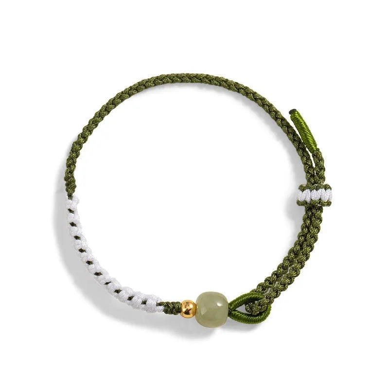 Hetian Jade sterling silver carrying strap bracelet with colourful electroplated cord in national tide style