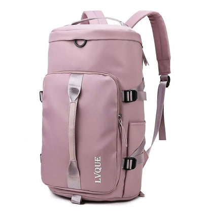 Black waterproof 3-in-1 convertible nylon backpack showing shoe compartment and combination lock.