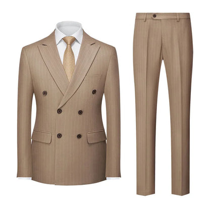 Men's striped double-row two-button business suit in slim fit with trousers