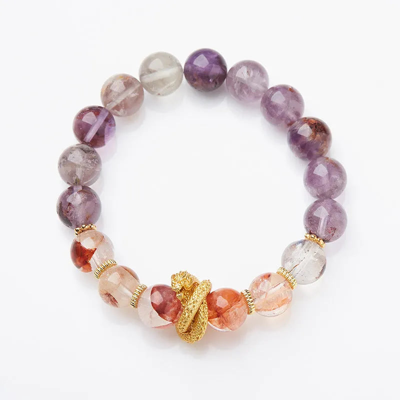 Purple ghost quartz bracelet with 10mm beads in retro unisex style