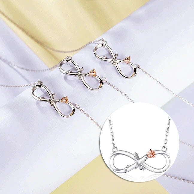 Double Fair Infinity Symbol Rose Necklace in S925 Silver with adjustable perimeter