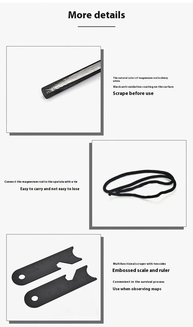 Black outdoor multifunctional flint survival tool with magnesium rod and stainless steel scraper