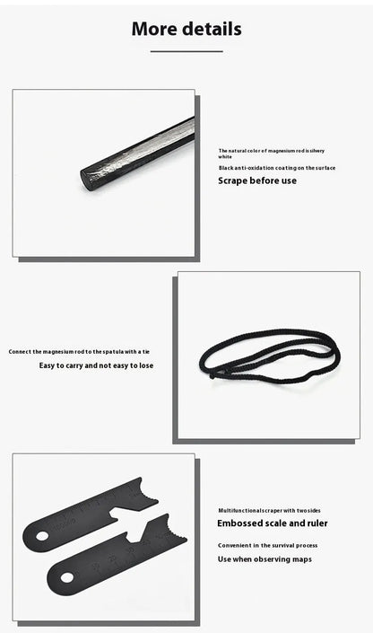 Black outdoor multifunctional flint survival tool with magnesium rod and stainless steel scraper