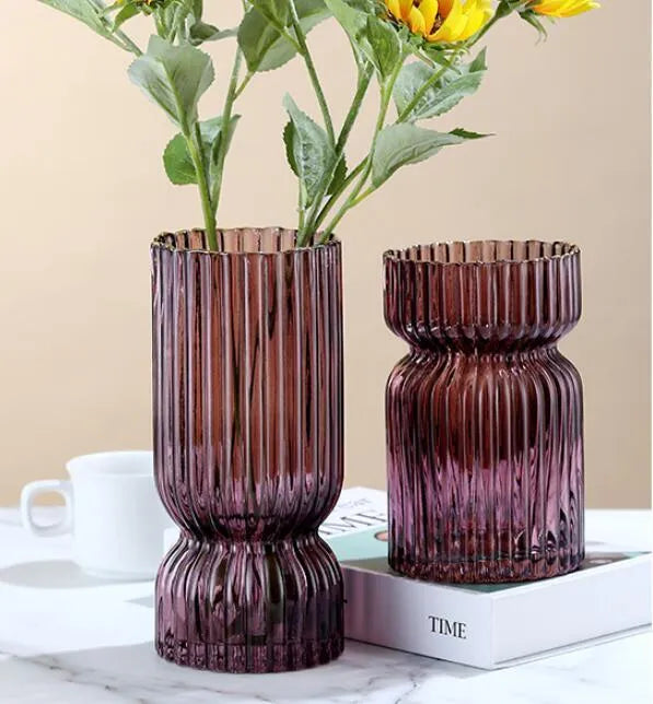 Electroplated glass vase with gold edge trim in chrysanthemum colours for modern home decoration