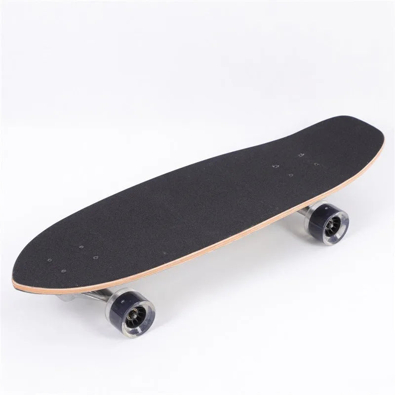 White 31-inch maple street scooter skateboard with kicktail on a plain background.