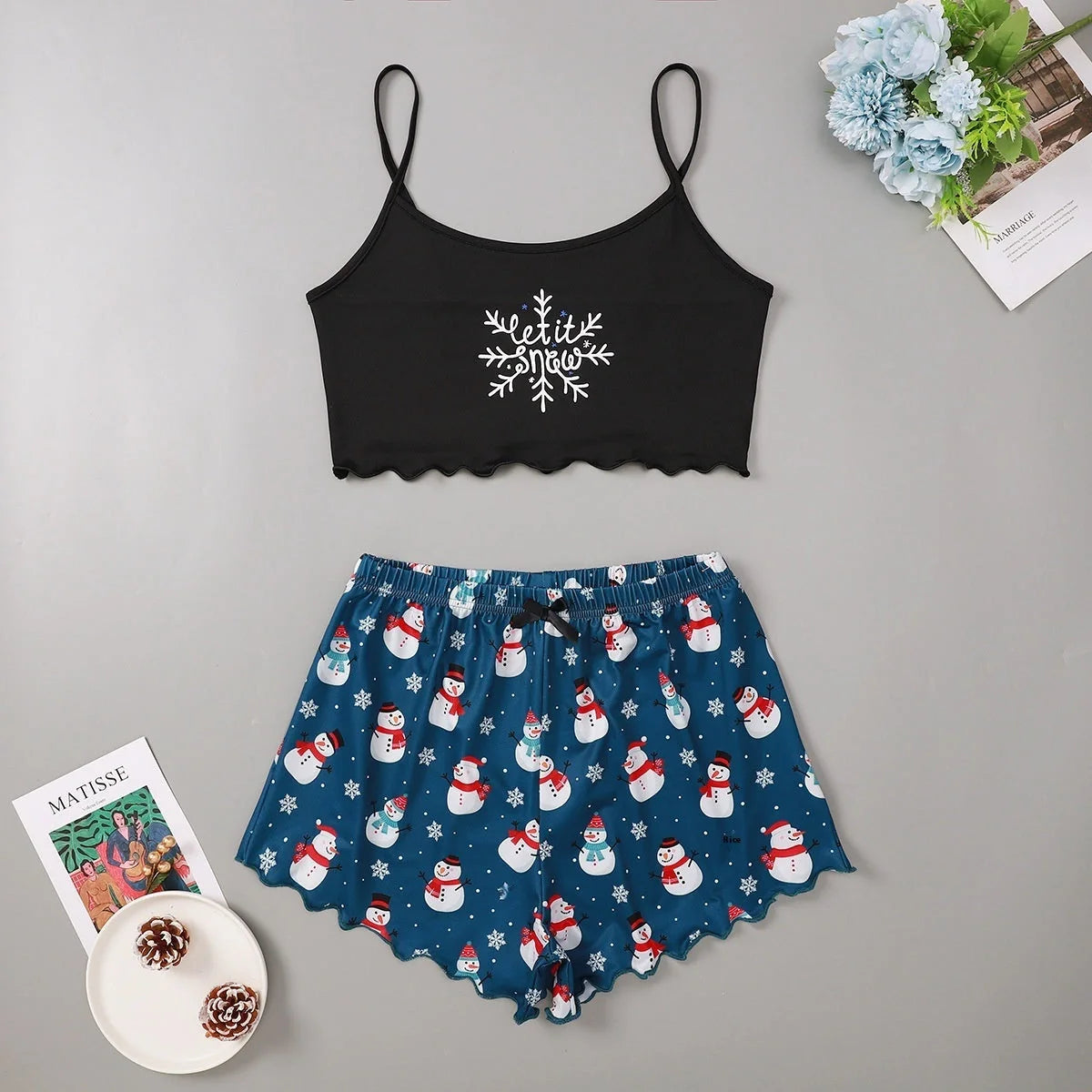 Christmas women's milk silk pajamas two-piece set with festive designs