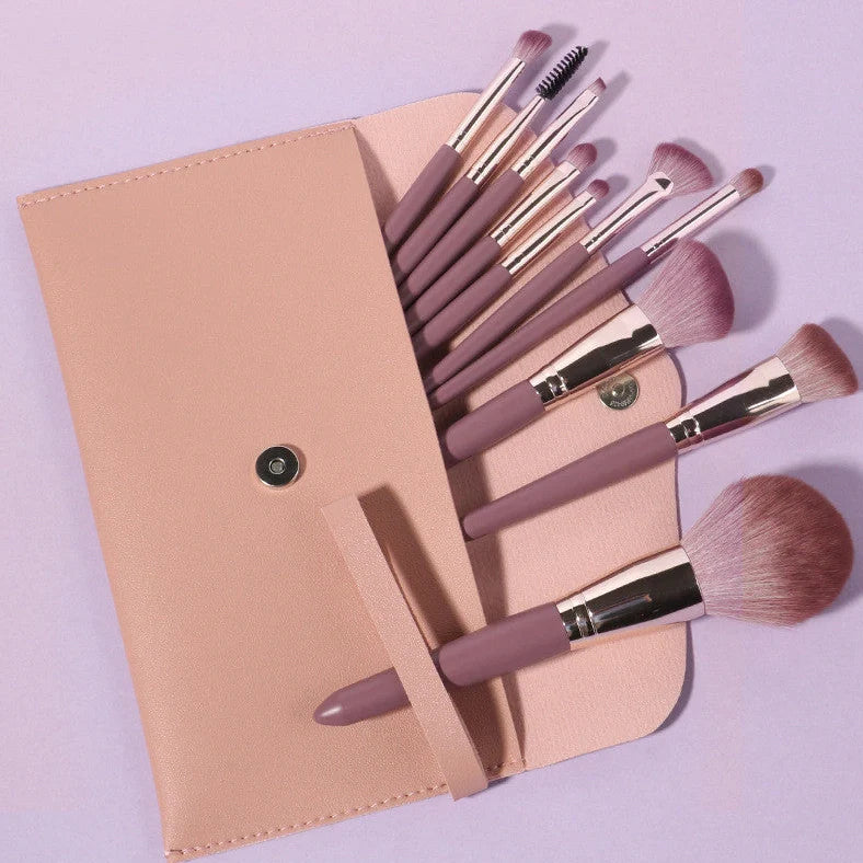 14-piece wooden handle makeup brush set with 4.5cm artificial fibre bristles and PU storage bag