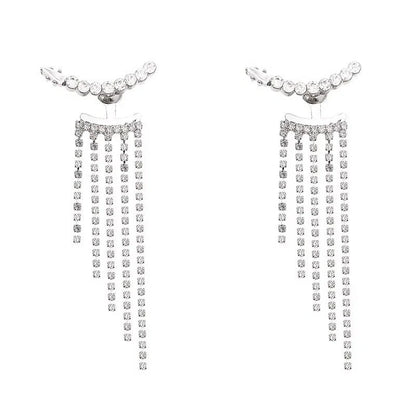 Elegant sterling silver long fringed zircon earrings for women