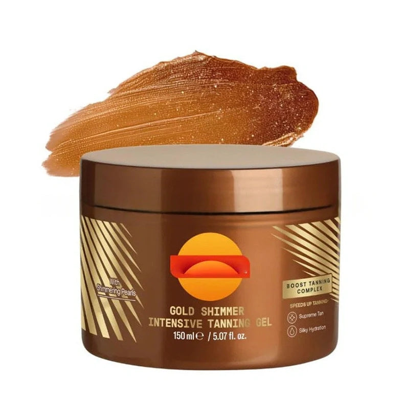 Sun-free tanning gel cream in 150g container with brown and orange colour options