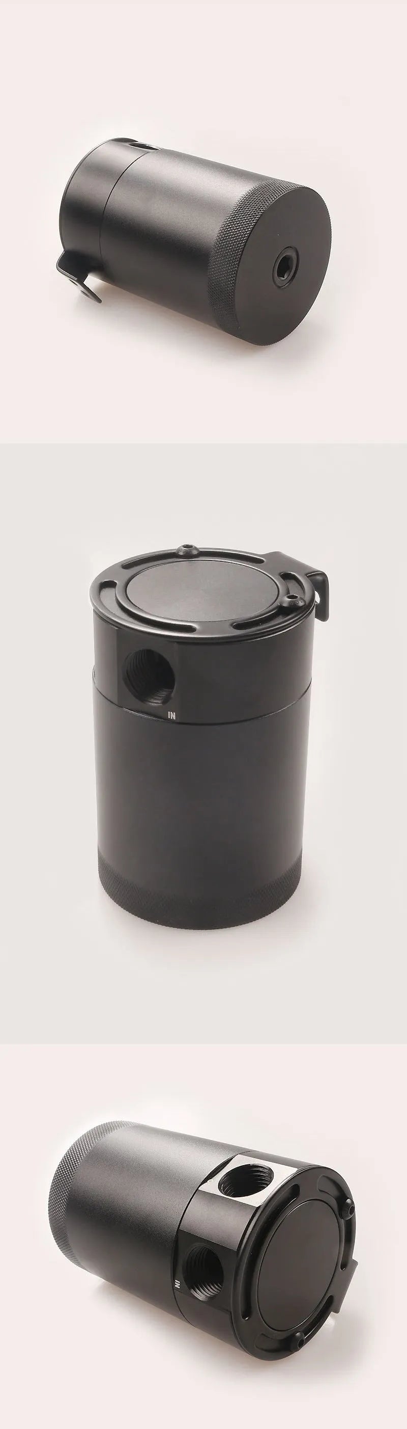 Aluminium automotive oil pot with two-hole breathable design in black finish