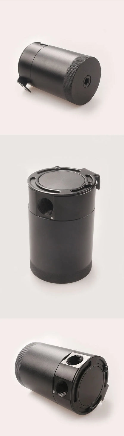 Aluminium automotive oil pot with two-hole breathable design in black finish