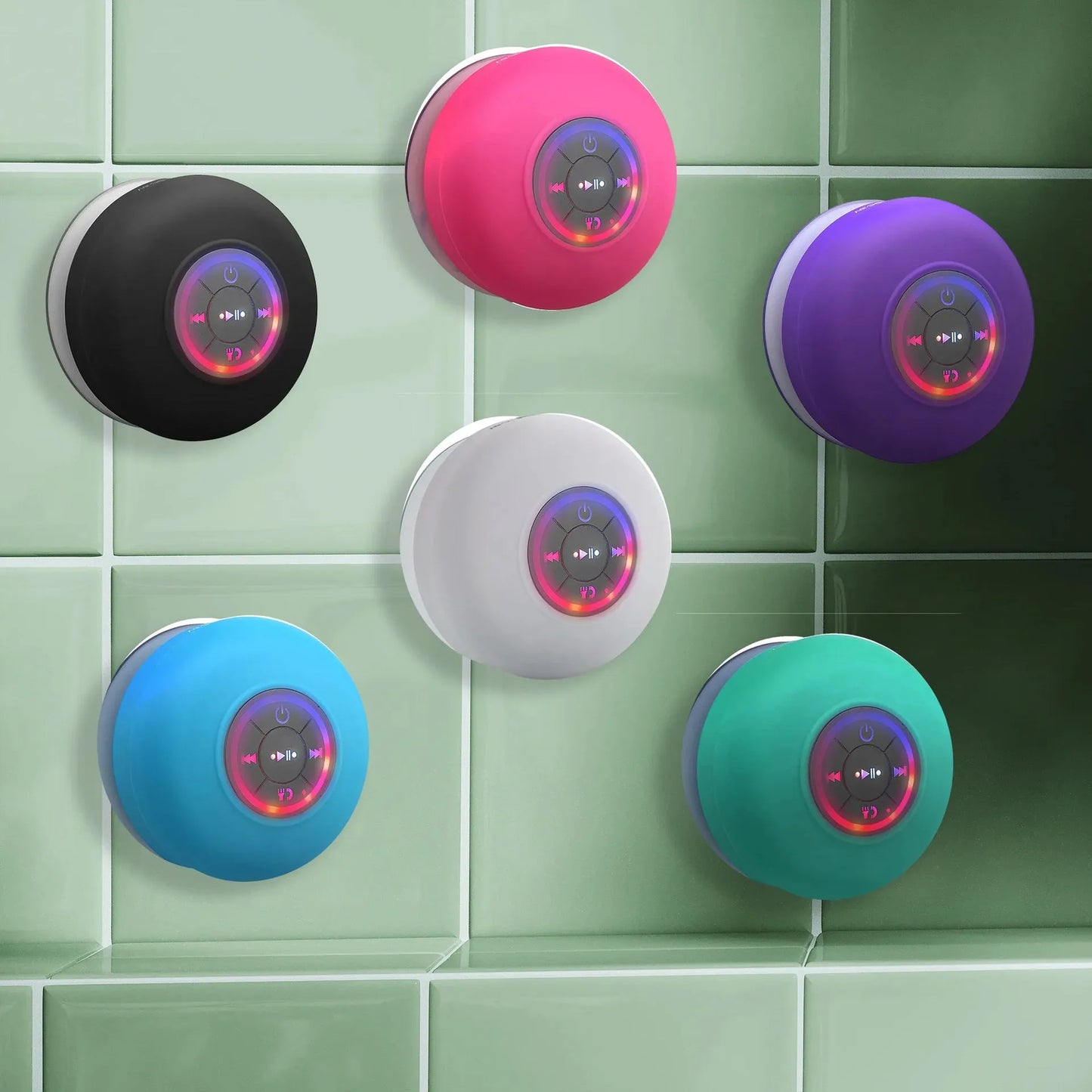 BTS07 large suction cup waterproof Bluetooth speaker with built-in light, shown in one of six available colours.