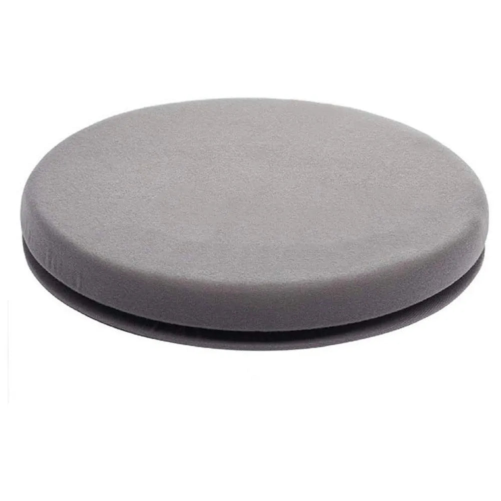 Circular car seat cushion with rotation feature and non-slip base, showing short plush cloth cover