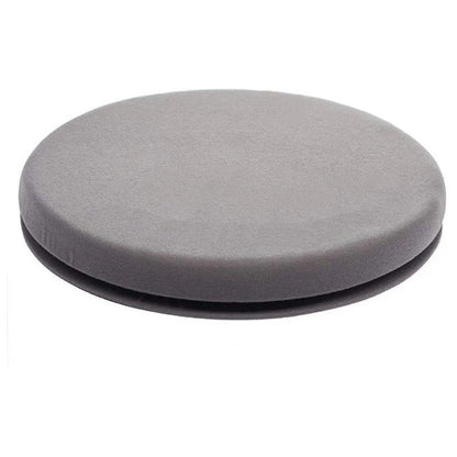 Circular car seat cushion with rotation feature and non-slip base, showing short plush cloth cover