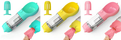 Multipurpose Pet Water Bottle with Feeding Bowl and Waste Bag Storage - Durable, Portable, and Convenient