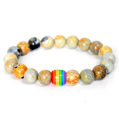 Pride Rainbow Bead Bracelet with natural stones, celebrating diversity and love