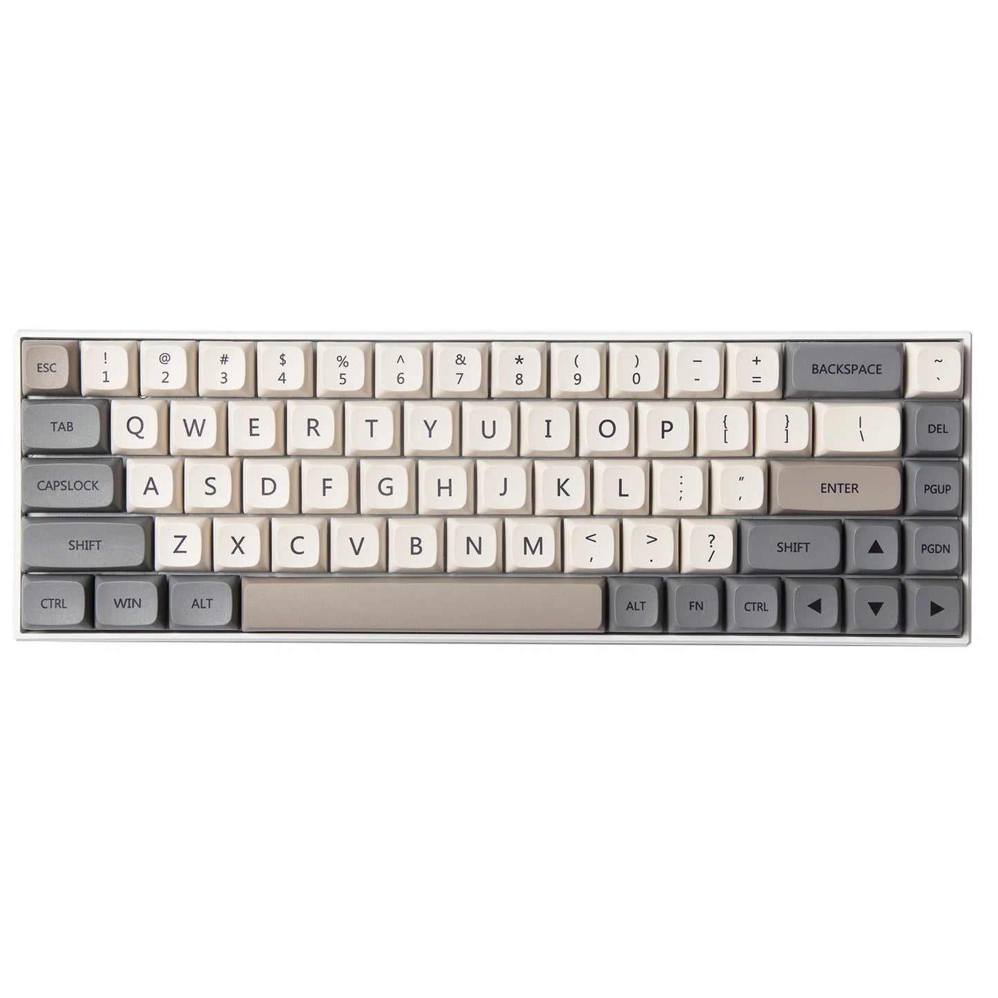 Complete set of 139 PBT XDA profile keycaps for mechanical keyboards with English legends laid out on a table.