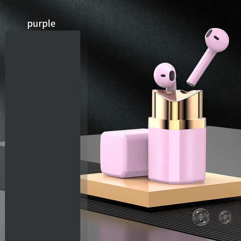 Stylish wireless earbuds with noise cancellation, featuring a lipstick-inspired design and premium materials for a comfortable, high-quality audio experience.